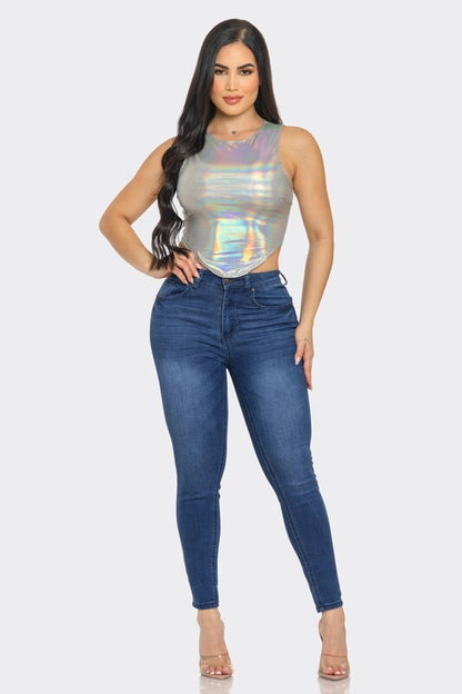 TOP DE CUELLO REDONDO METÁLICO