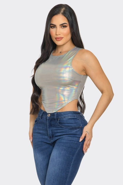 TOP DE CUELLO REDONDO METÁLICO