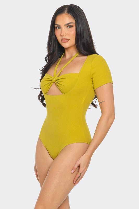 BODYSUIT WITH RUCHED AND CUT OUT IN BLACK