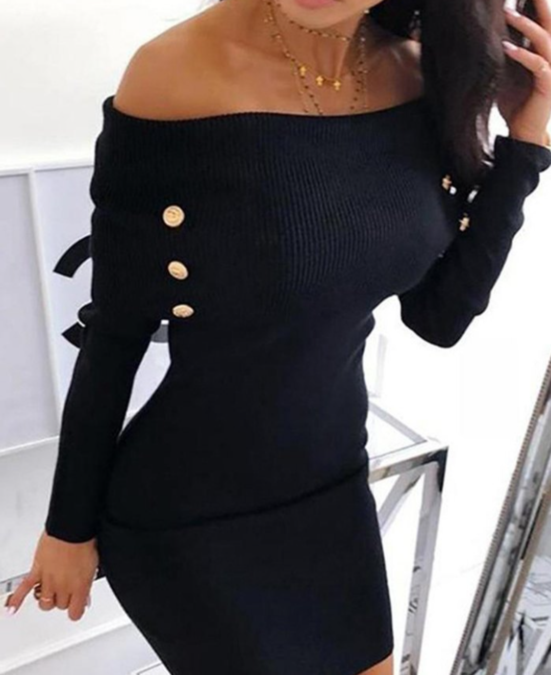 Dress solid black.