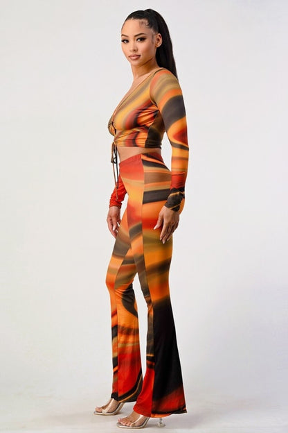 Set Pantalón y blusa conjunto con crop top manga largas