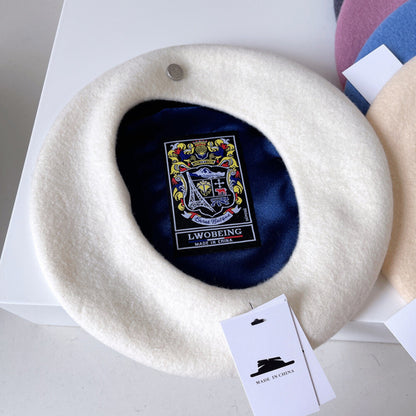 Spanish Wool Beret Hat Female Elegant French Painter Hat Badge Satin Lined Briti