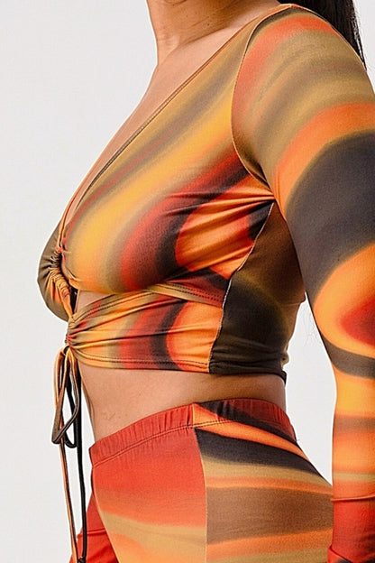 Set Pantalón y blusa conjunto con crop top manga largas