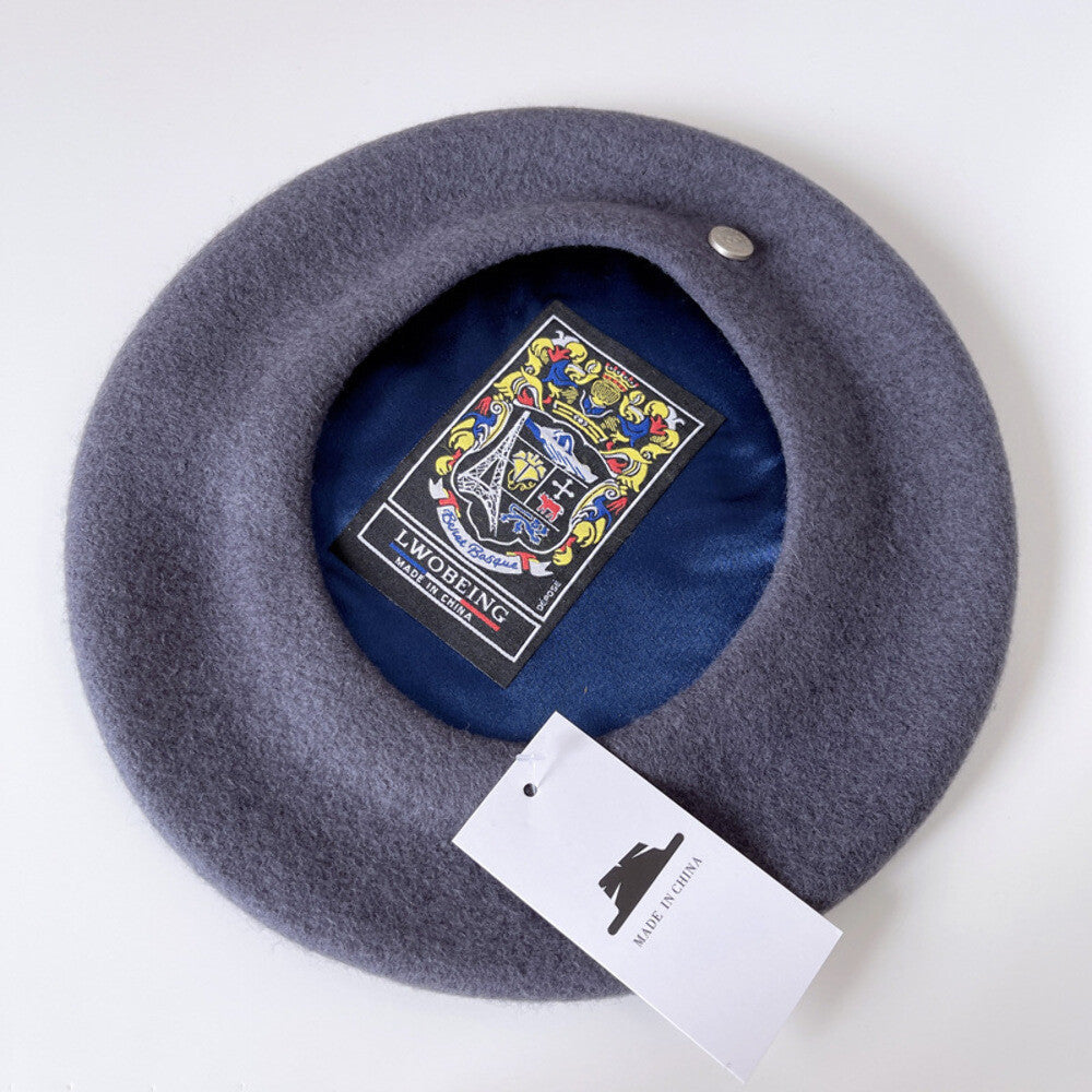 Spanish Wool Beret Hat Female Elegant French Painter Hat Badge Satin Lined Briti