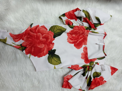 Elegant blouse and red with flour