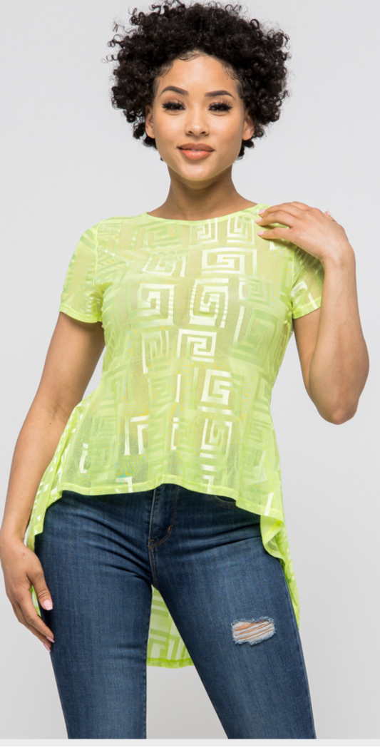 Transprent green pattern short sleeves