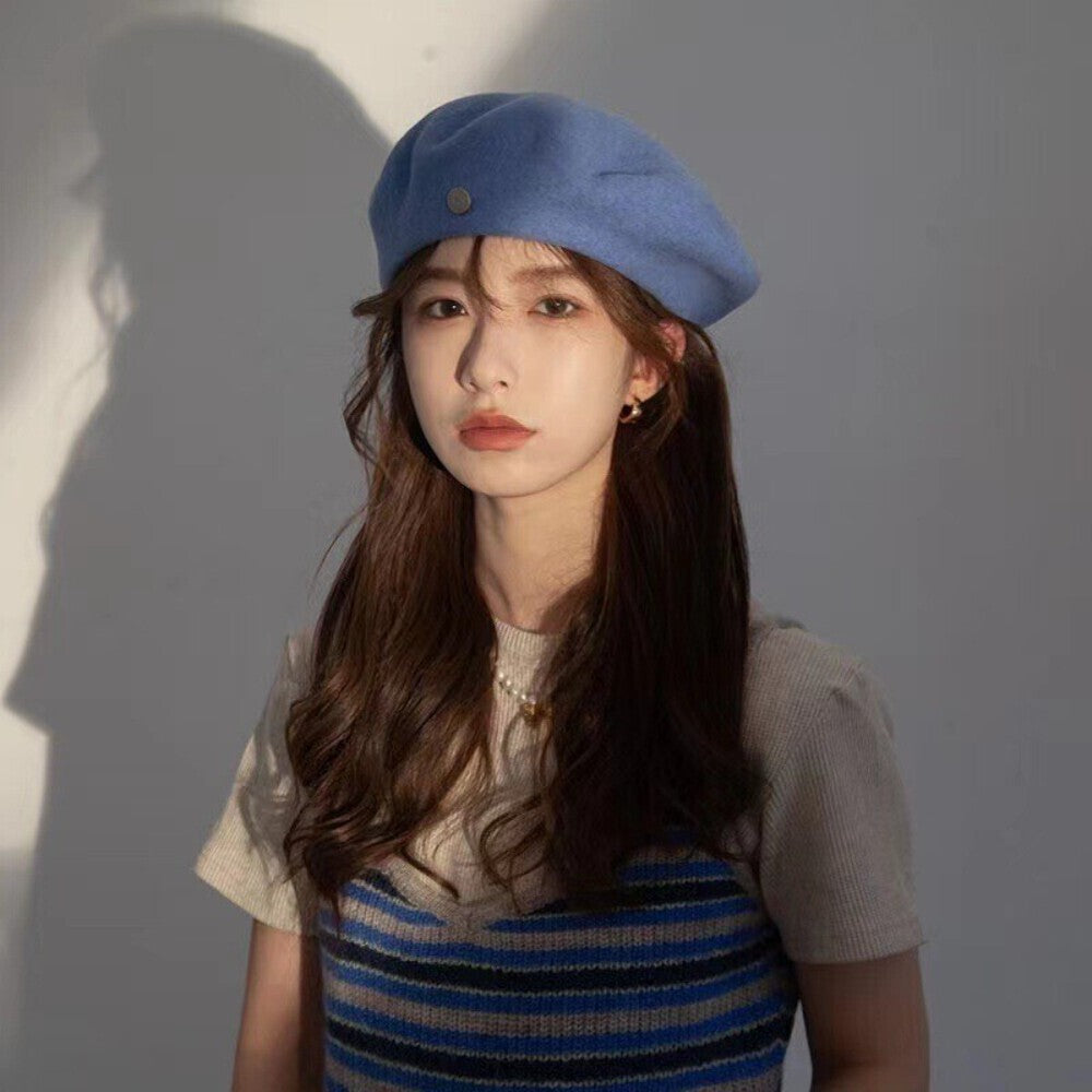 Spanish Wool Beret Hat Female Elegant French Painter Hat Badge Satin Lined Briti