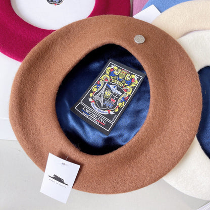 Spanish Wool Beret Hat Female Elegant French Painter Hat Badge Satin Lined Briti