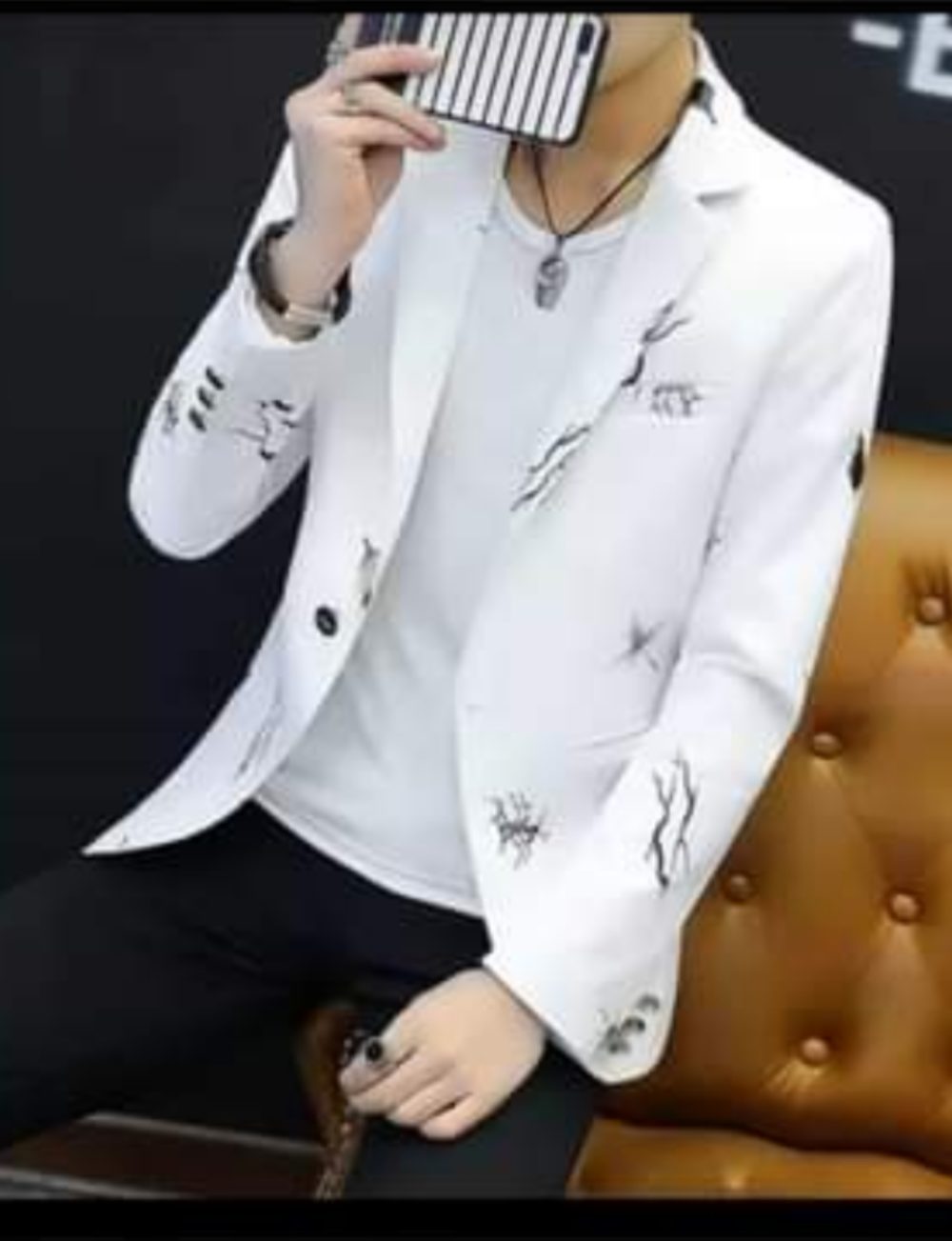 Men Jackets Leaf Print Male Formal