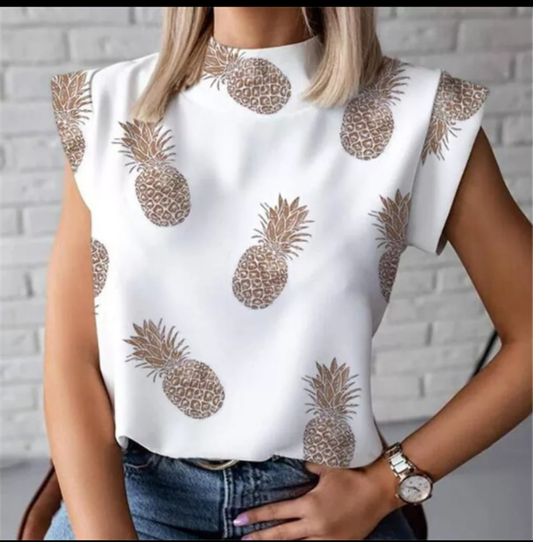 White shirt with gold pineapple