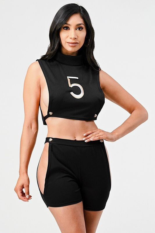 Conjunto de dos piezas en dos colores fucsia y negro