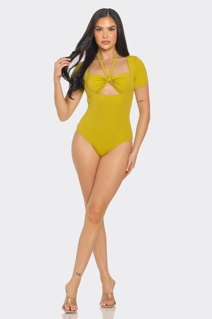 BODYSUIT WITH RUCHED AND CUT OUT IN BLACK