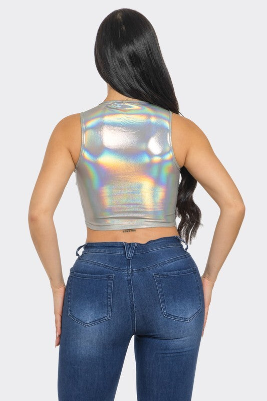 TOP DE CUELLO REDONDO METÁLICO