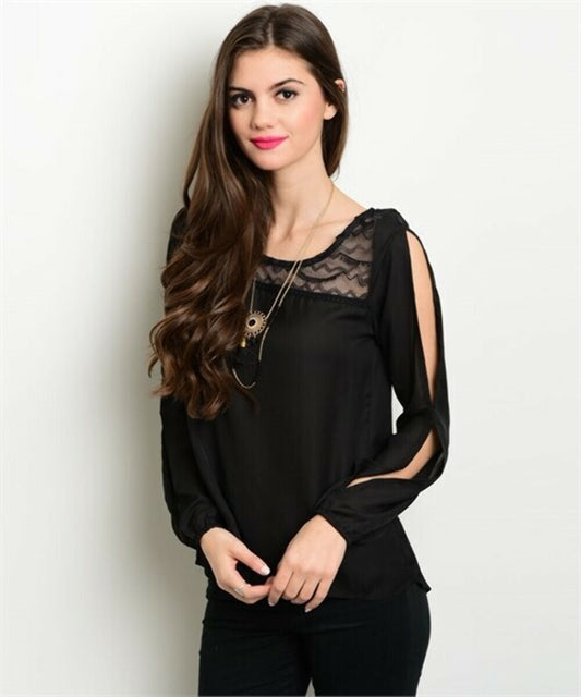 Blouse Women Fashion Loose Chiffon Cut Out Open Shoulder Shirt.