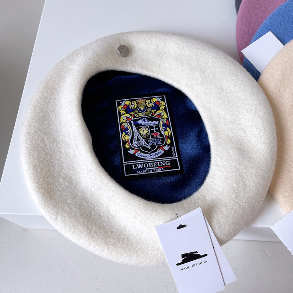 Spanish Wool Beret Hat Female Elegant French Painter Hat Badge Satin Lined Briti