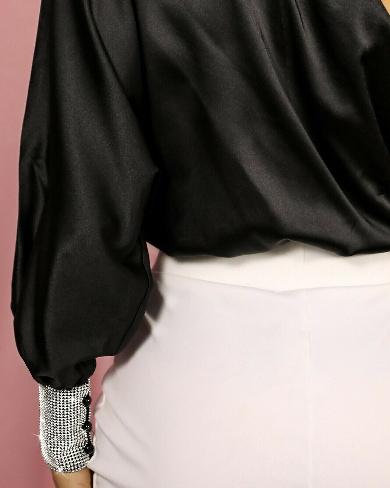 Tops Fashion sleeve in black elegant we silver