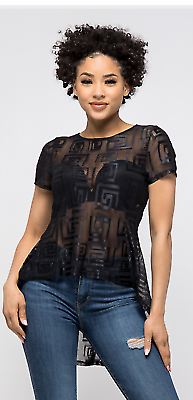Transparent black printed short sleeves