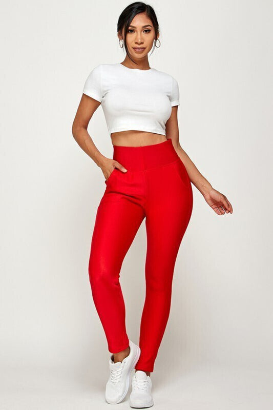 ELEGANT Winter Shiny High-waisted Tech pockets Leggings