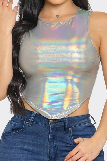 TOP DE CUELLO REDONDO METÁLICO