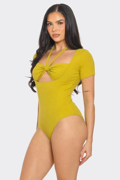 BODYSUIT WITH RUCHED AND CUT OUT IN BLACK