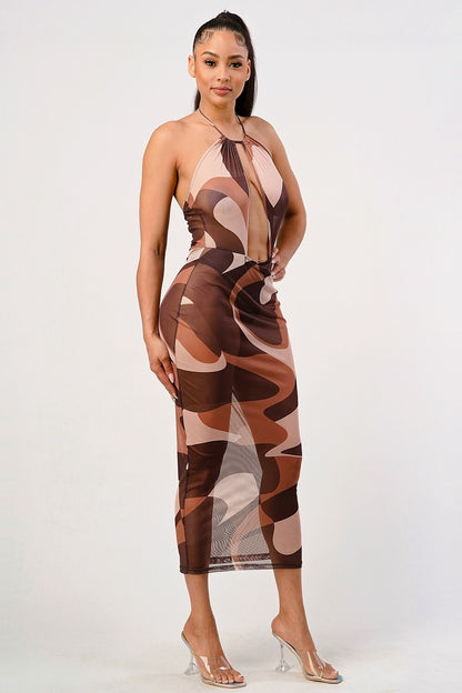 Vestido printiado largo metálico multicolor Prim transparente