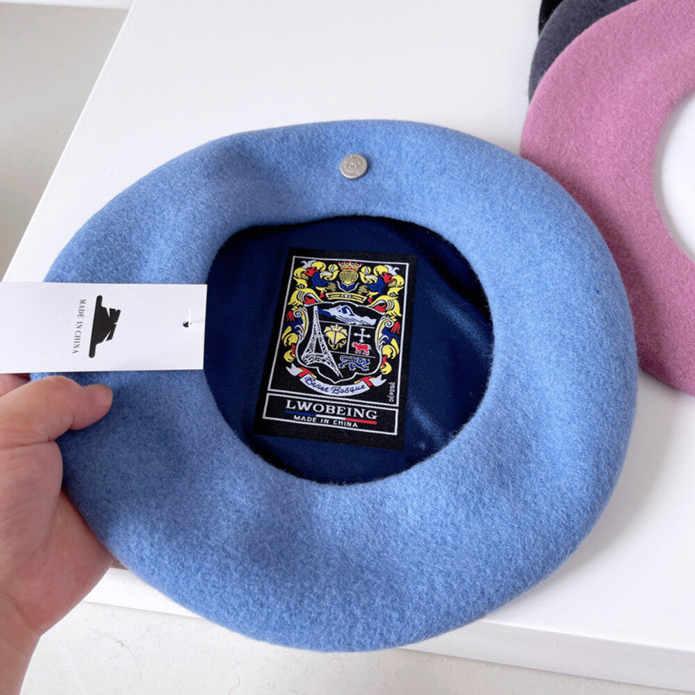 Spanish Wool Beret Hat Female Elegant French Painter Hat Badge Satin Lined Briti