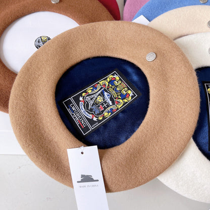 Spanish Wool Beret Hat Female Elegant French Painter Hat Badge Satin Lined Briti