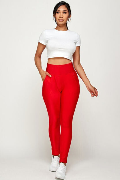 ELEGANT Winter Shiny High-waisted Tech pockets Leggings