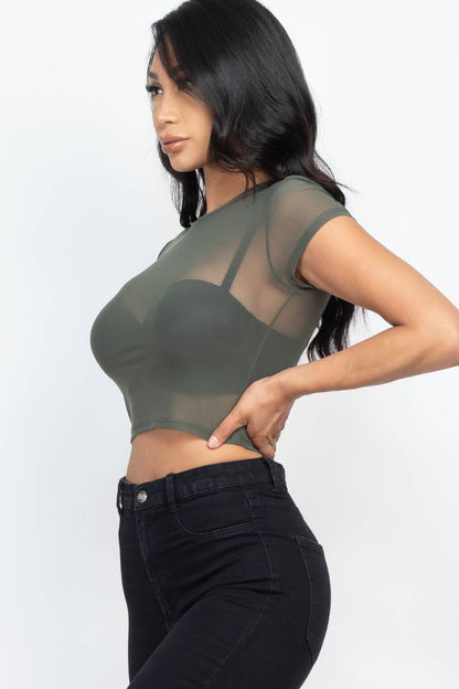 Mesh Sheer Crop Top: Black /