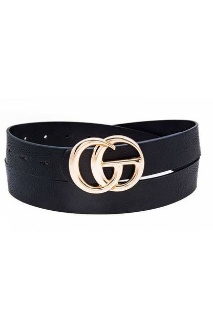 FASHION BUCKLE FAUX LEATHER BELT: Black