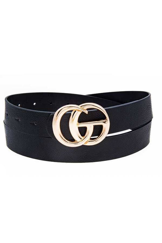 FASHION BUCKLE FAUX LEATHER BELT: Black