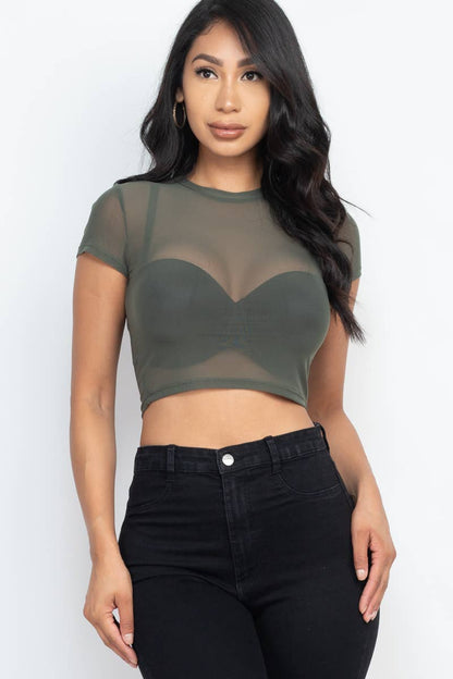 Mesh Sheer Crop Top: Black /