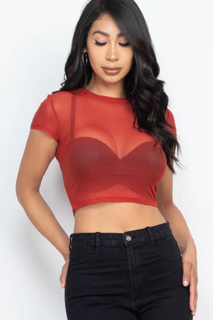 Mesh Sheer Crop Top: Black /