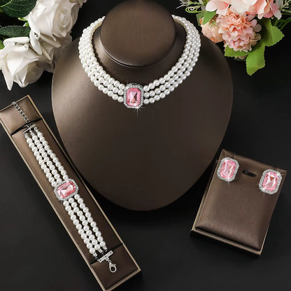 European and American style pearl necklace, bracelet, and earring set, wholesale accessories