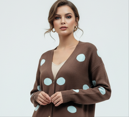 Cardigan Estampado en Círculo Blanco Chocolate Camel