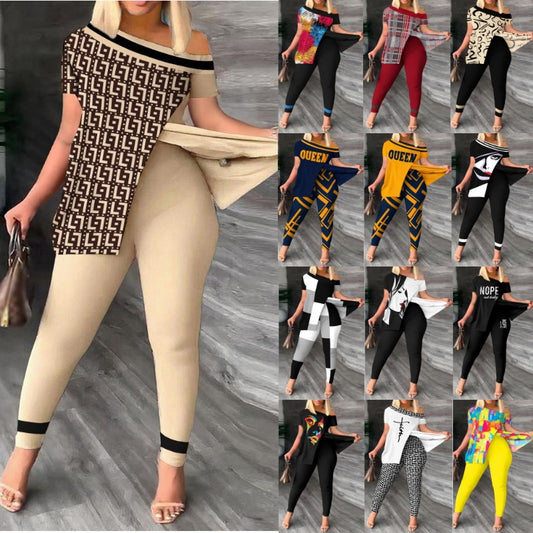 2023 Primavera y novedad de verano ropa de mujer europea y americana Popular en Amazon AliExpress conjunto de dos piezas moda Irregular pantalones traje
