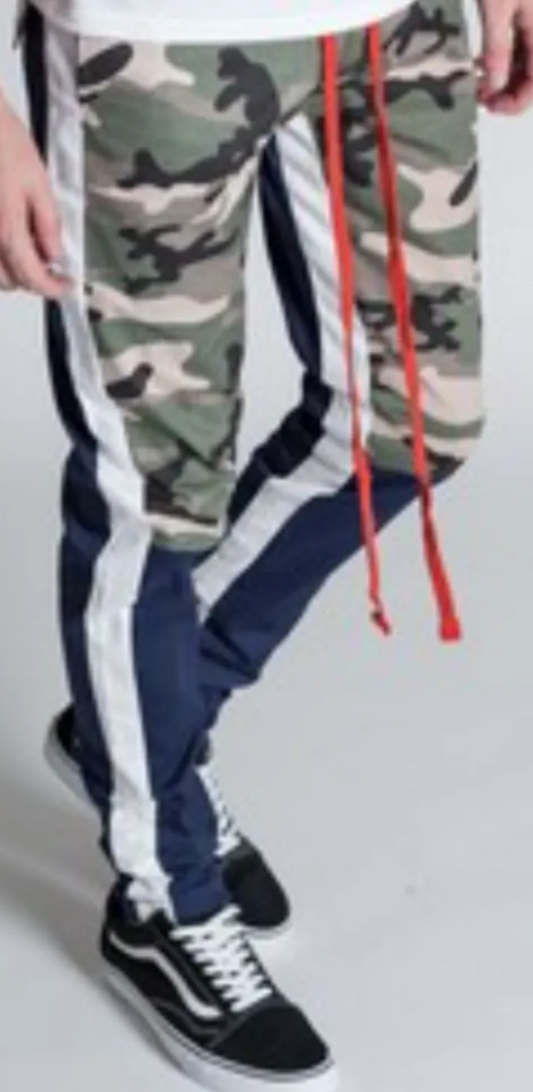 nice casual pants for men in guard green and black color with a modern combination on the sides