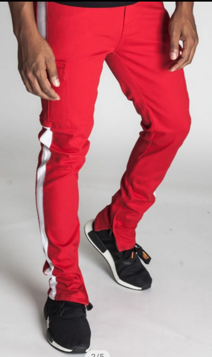 nice red casual pants for men with zippers on the sides for a more modern finish with a combination in red