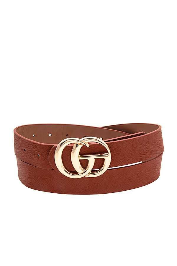 FASHION BUCKLE FAUX LEATHER BELT: Black