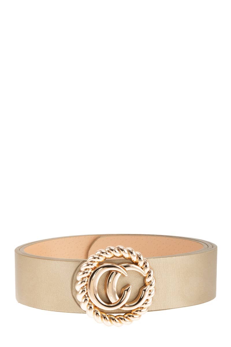 CC with Circle Buckle PU Belt: Black