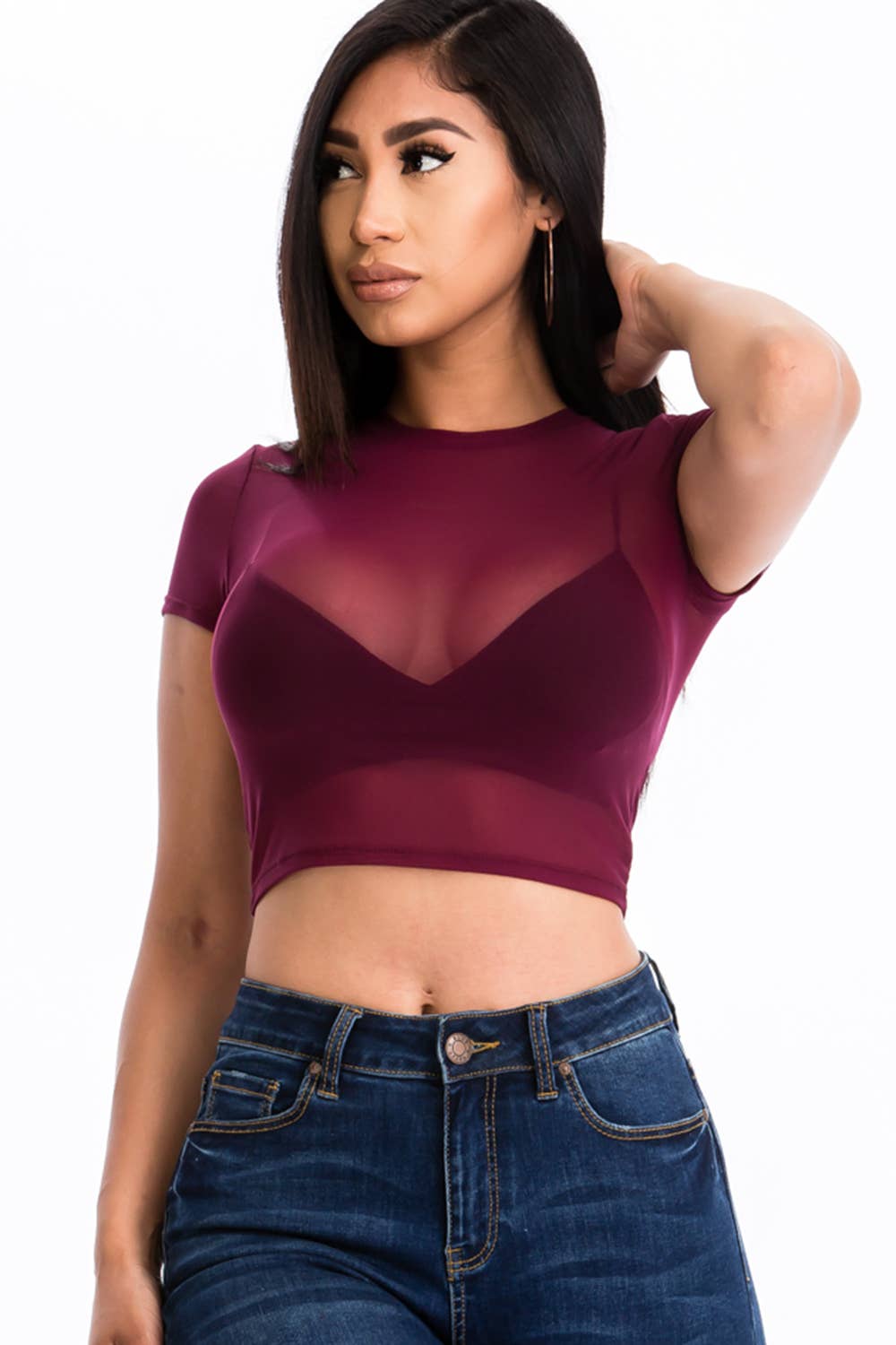 Mesh Sheer Crop Top: Black /