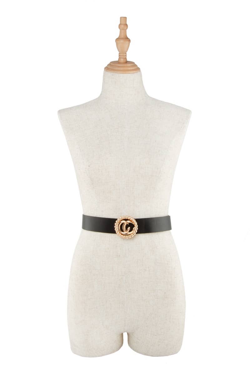CC with Circle Buckle PU Belt: Black
