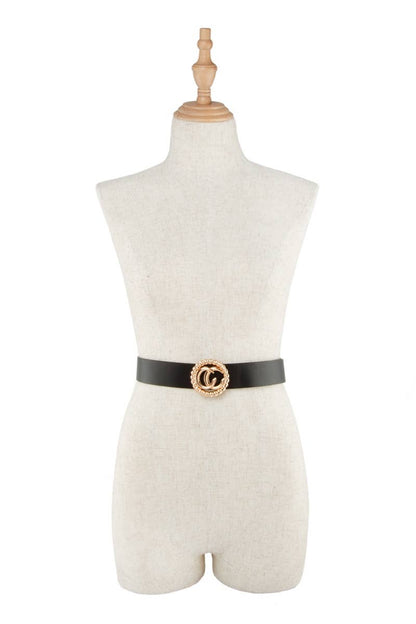 CC with Circle Buckle PU Belt: Black