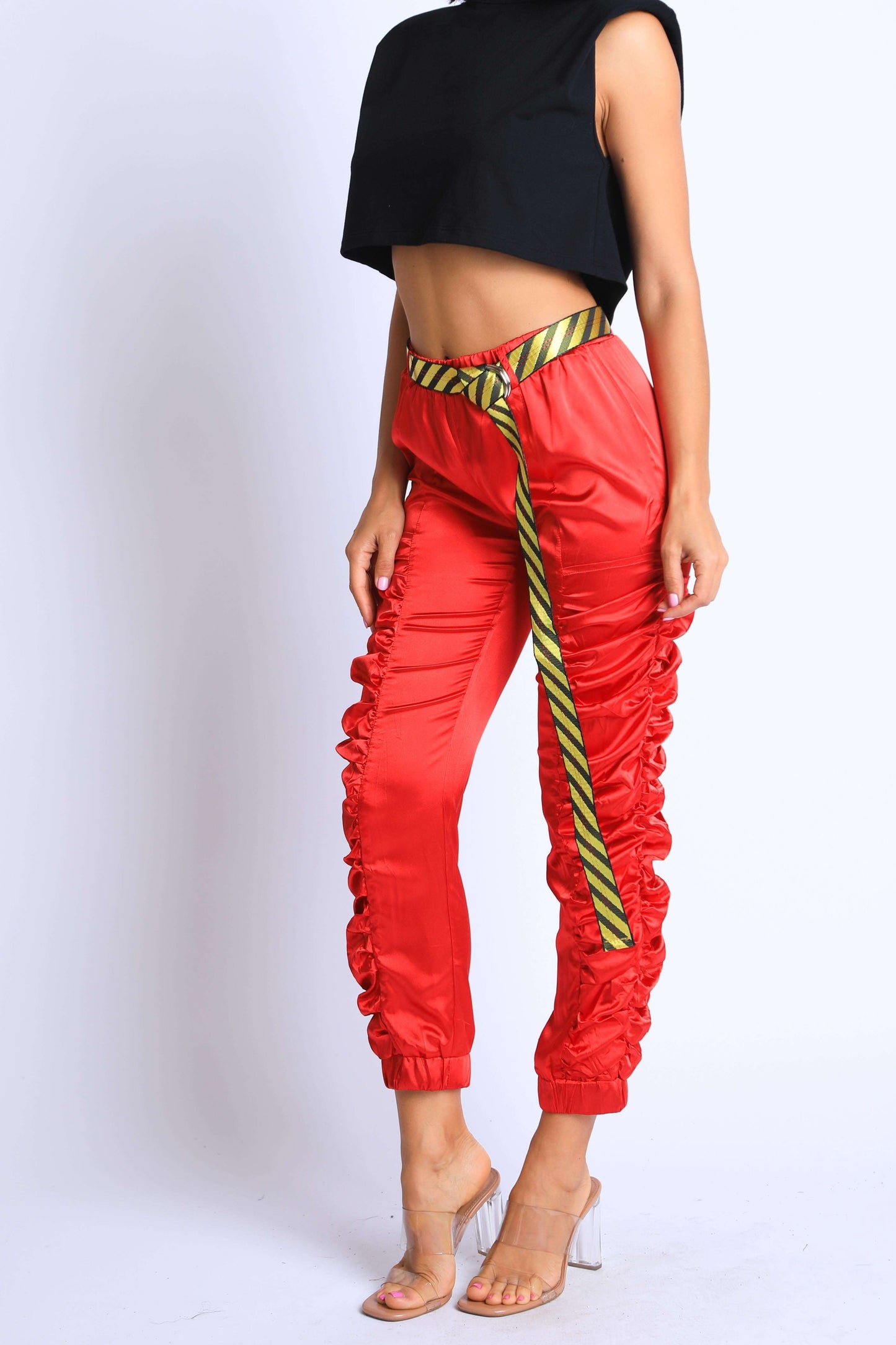 Pants Satin Shirring with Belt