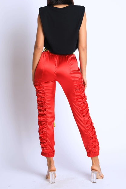 Pants Satin Shirring with Belt