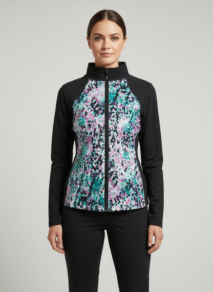 Long-sleeved sweater with zipper and colored front