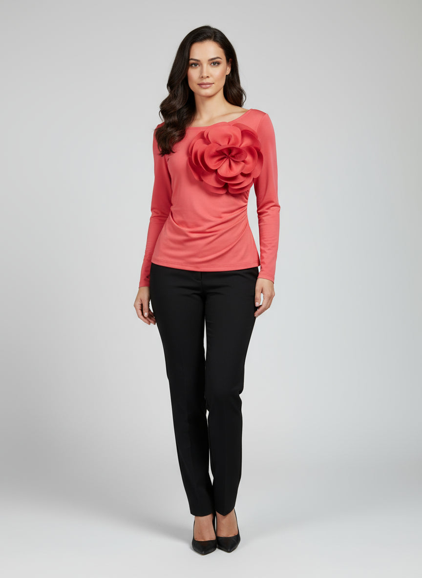Red blouse with decorative flower