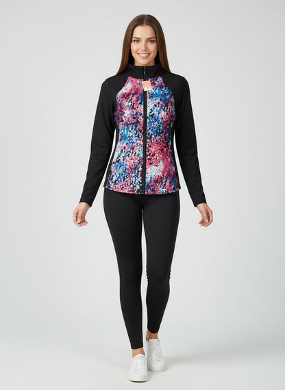 Long-sleeved sweater with zipper and colored front