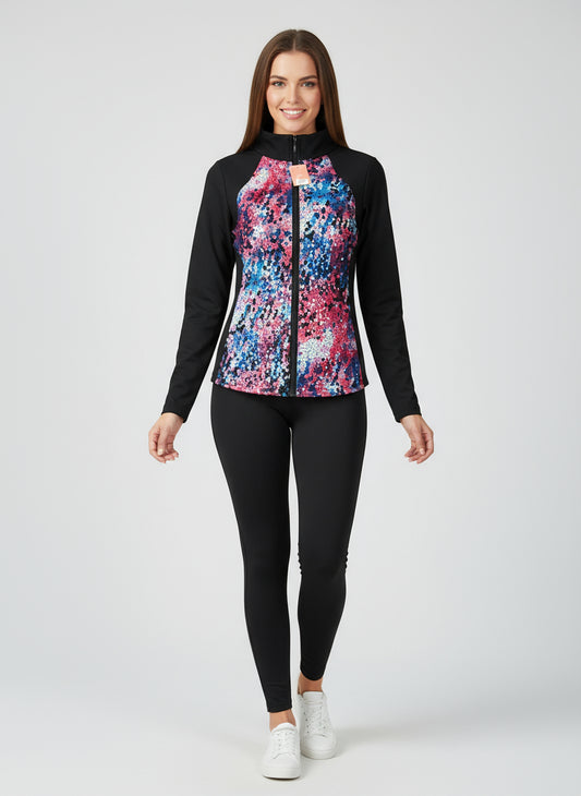 Long-sleeved sweater with zipper and colored front