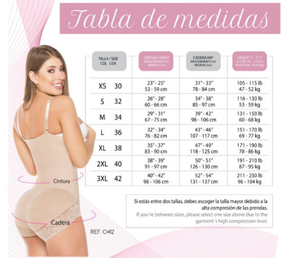 fajas Body colombiana.  original High back with lace in black or beige